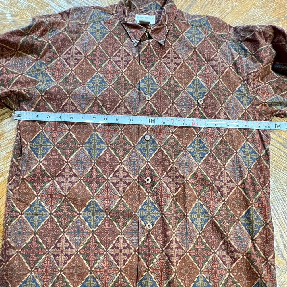 VINTAGE 80s Banana Republic Safari 100% cotton button down‎ shirt argyle diamond